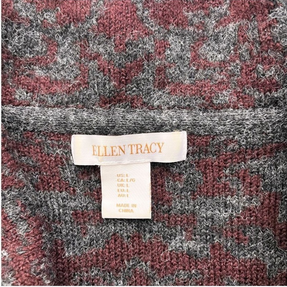Ellen Tracy Wool Blend Sweater Cardigan Sz L Textured Red Gray One‎ Button Front - Picture 2 of 7